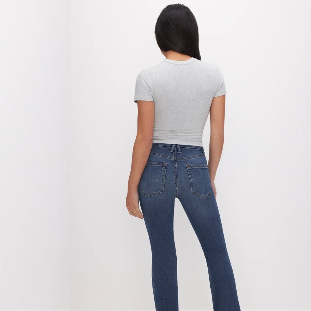 NWT GOOD AMERICAN PETITE FLARE JEANS Blue 004 10/30 - Picture 7 of 8